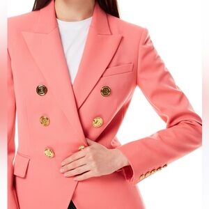 New Balmain Double-Breasted Wool Salmon Pink Blazer Size 34